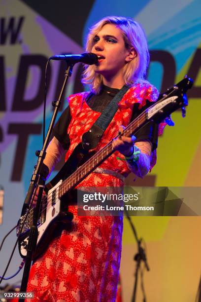 Julia Cumming of Sunflower Bean performs on the Radio Day Stage at Austin Convention Center on March 16, 2018 in Austin, Texas.