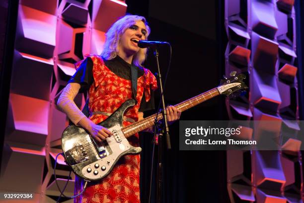 Julia Cumming of Sunflower Bean performs on the Radio Day Stage at Austin Convention Center on March 16, 2018 in Austin, Texas.