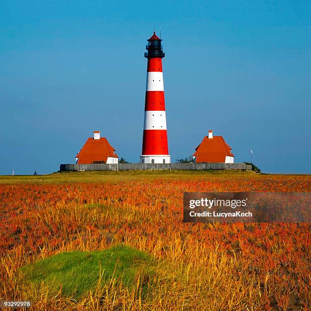 westerhever lighthouse - westerhever vuurtoren stockfoto's en -beelden