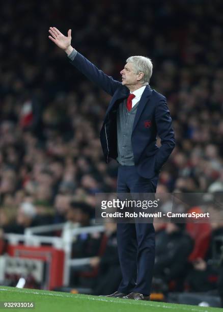 Arsenal manager Arsene Wenger during the Europa League Round of 16 Second Leg match between Arsenal and AC Milan at Emirates Stadium on March 15,...