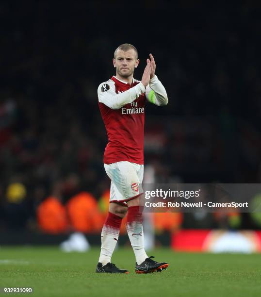 Arsenal's Jack Wilshere during the Europa League Round of 16 Second Leg match between Arsenal and AC Milan at Emirates Stadium on March 15, 2018 in...