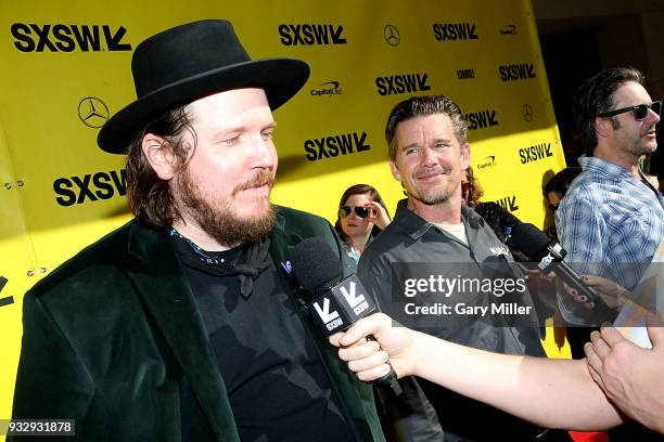 Ben Dickey and Ethan Hawke attend the premiere of the new film "Blaze" at the Paramount Theatre during South By Southwest on March 16, 2018 in...