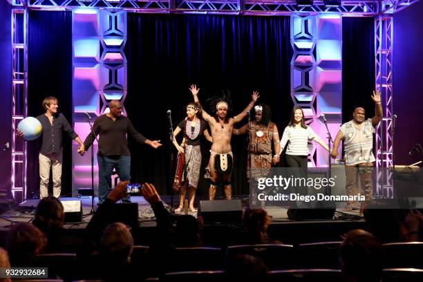 Mau Power, Alena Murang, Charles Maimarosia, Yoyo Tuki, Ben Hakalitz, and guests of Small Island Big Song perform at the International Day Stage...