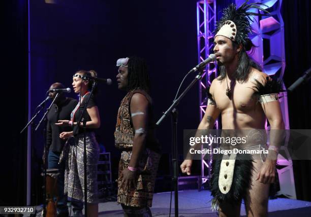 Mau Power, Alena Murang, Charles Maimarosia, and Yoyo Tuki of Small Island Big Song perform at the International Day Stage during SXSW at Lustre...