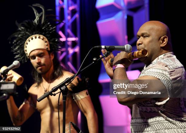 Yoyo Tuki and Ben Hakalitz of Small Island Big Song perform at the International Day Stage during SXSW at Lustre Pearl on March 16, 2018 in Austin,...