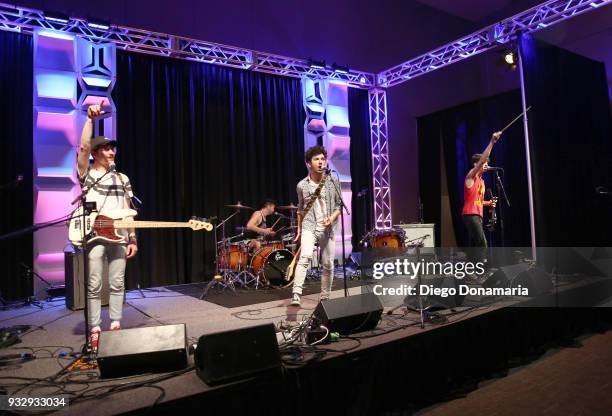 Capitan Jimmy, Ponz, Marcelo and Matteo of Espana Circo Este perform at the International Day Stage during SXSW at Lustre Pearl on March 16, 2018 in...