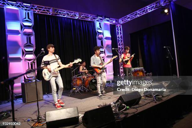 Capitan Jimmy, Ponz, Marcelo and Matteo of Espana Circo Este perform at the International Day Stage during SXSW at Lustre Pearl on March 16, 2018 in...