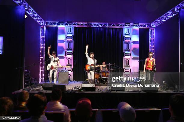 Capitan Jimmy, Ponz, Marcelo and Matteo of Espana Circo Este perform at the International Day Stage during SXSW at Lustre Pearl on March 16, 2018 in...