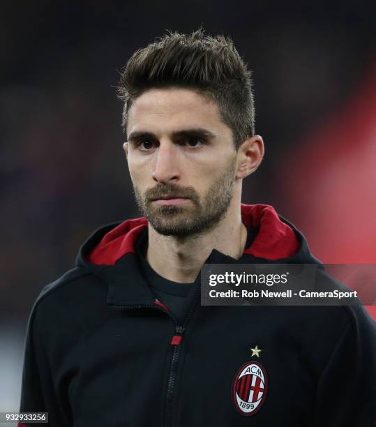 Milan's Fabio Borini during the Europa League Round of 16 Second Leg match between Arsenal and AC Milan at Emirates Stadium on March 15, 2018 in...