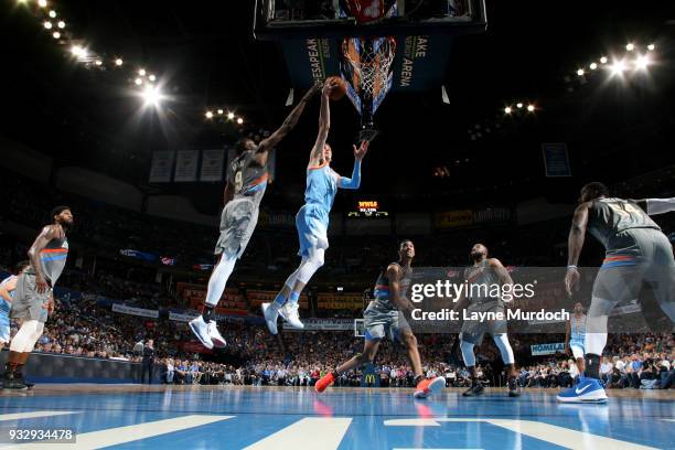 Sam Dekker of the LA Clippers shoots the ball during the game against the Oklahoma City Thunder on March 16, 2018 at Chesapeake Energy Arena in...