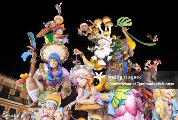 Characters of the Falla Convent de Jerusalem-Matematic Marzal are seen during the Fallas Festival on March 16, 2018 in Valencia, Spain. The Fallas...