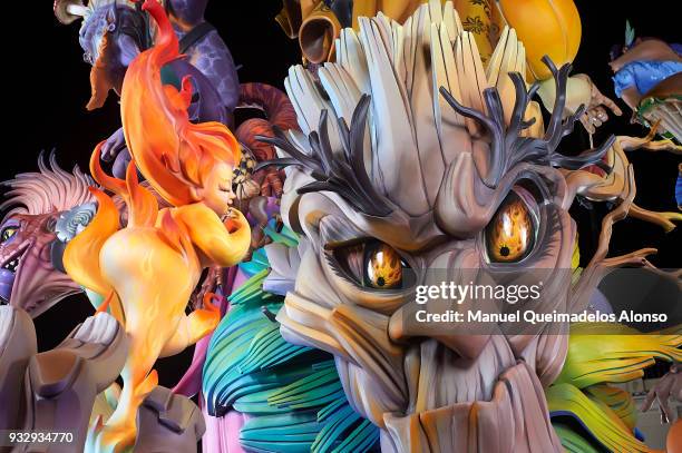 Character of the Falla Convent de Jerusalem-Matematic Marzal is seen during the Fallas Festival on March 16, 2018 in Valencia, Spain. The Fallas...