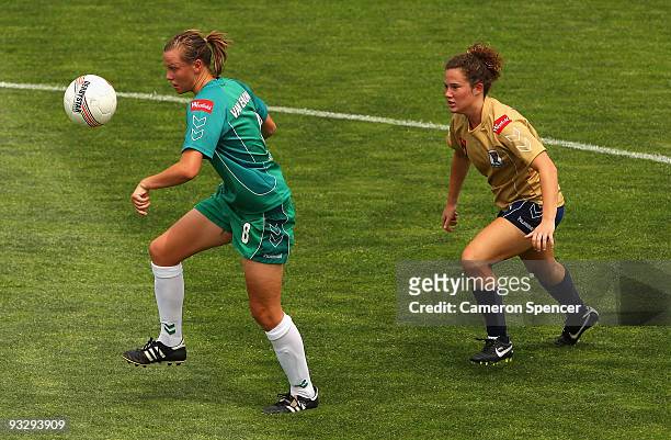 Emily Van Egmond of Canberra controls the ball during the round eight W-League match between the Newcastle Jets and Canberra United at...