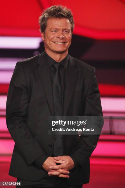 Host Oliver Geissen is seen during the 1st show of the 11th season of the television competition 'Let's Dance' on March 16, 2018 in Cologne, Germany.