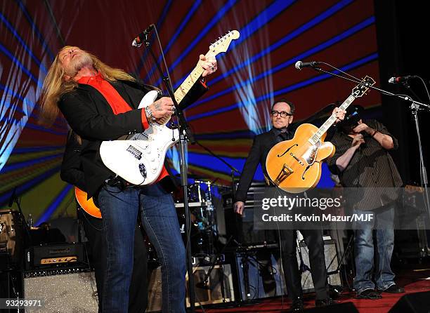 Gregg Allman, Elvis Costello and John Popper perform onstage during The Michael J. Fox Foundation�s 2009 Benefit, "A Funny Thing Happened on the Way...