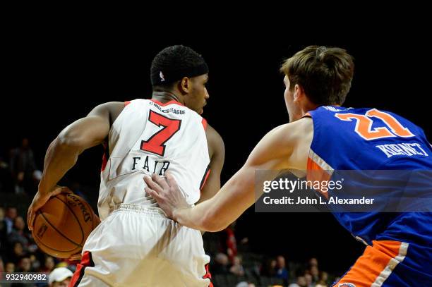 Fair of the Windy City Bulls handles the ball against the Westchester Knicks on March 16, 2018 at the Sears Centre Arena in Hoffman Estates,...