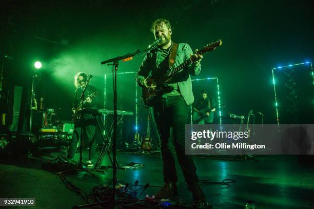 Andy Monaghan, Scott Hutchison and Simon Liddell of Frightened Rabbit perform onstage at O2 Forum Kentish Town on March 16, 2018 in London, England.