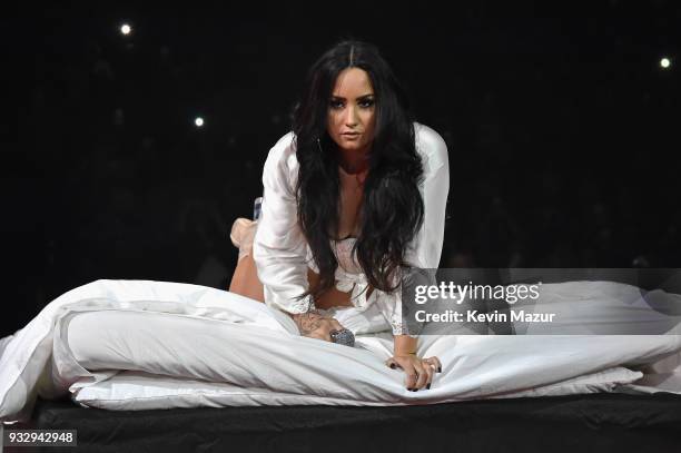 Demi Lovato performs onstage during the "Tell Me You Love Me" World Tour at Barclays Center of Brooklyn on March 16, 2018 in New York City.