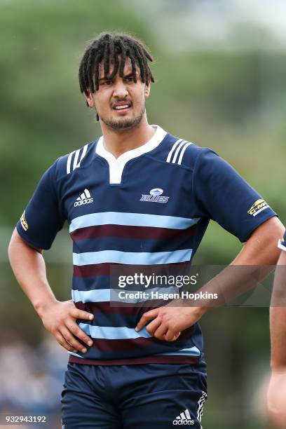 Waimana Riedlinger-Kapa of the Blues A Team looks on during the development squad trial match between the Hurricanes and the Blues at Evans Bay Park...