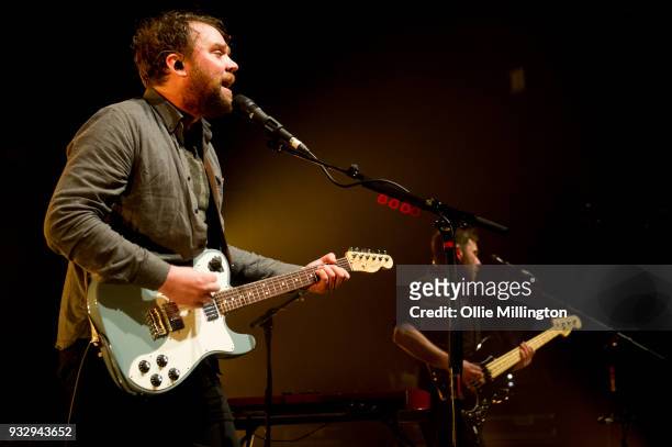 Grant Hutchison and Billy Kennedy of Frightened Rabbit perform onstage at O2 Forum Kentish Town on March 16, 2018 in London, England.