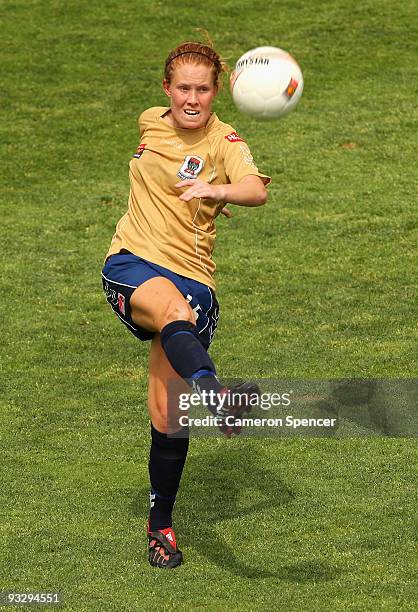 Kirstyn Pearce of the Jets kicks the ball during the round eight W-League match between the Newcastle Jets and Canberra United at EnergyAustralia...