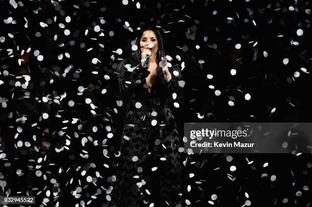 Demi Lovato performs onstage during the "Tell Me You Love Me" World Tour at Barclays Center of Brooklyn on March 16, 2018 in New York City.