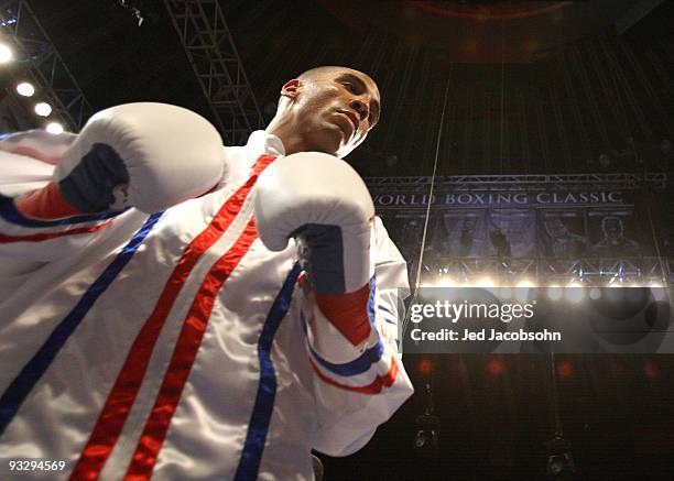 Andre Ward is introduced against Mikkel Kessler of Denmark during their WBA Super Middleweight Championship Bout at the Oakland-Alameda County...