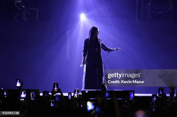 Demi Lovato performs onstage during the "Tell Me You Love Me" World Tour at Barclays Center of Brooklyn on March 16, 2018 in New York City.