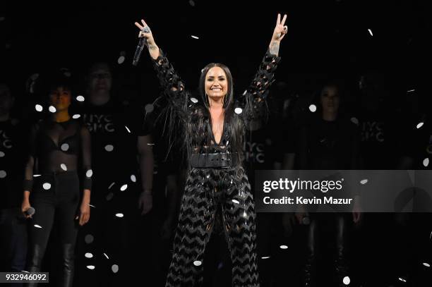 Demi Lovato performs onstage during the "Tell Me You Love Me" World Tour at Barclays Center of Brooklyn on March 16, 2018 in New York City.