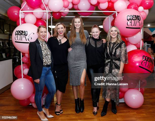 The judging panel, Robyn Lawley, Keshnee Kemp, Chelsea Bonner,Clare Hurley and Thea Laidlaw attend the Cosmo Curve Casting with Robyn Lawley on March...