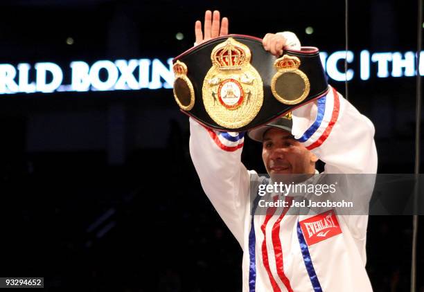 Andre Ward celebrates after defeating Mikkel Kessler of Denmark during their WBA Super Middleweight Championship Bout at the Oakland-Alameda County...