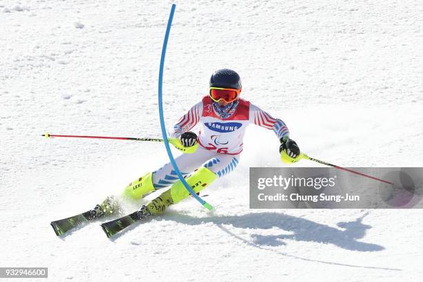 Thomas Walsh of United States competes in the Alpine Skiing - Men's Slalom - Standing during day eight of the PyeongChang 2018 Paralympic Games on...