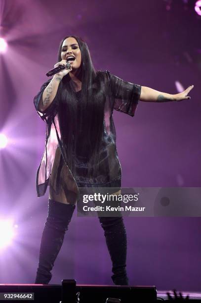 Demi Lovato performs onstage during the "Tell Me You Love Me" World Tour at Barclays Center of Brooklyn on March 16, 2018 in New York City.