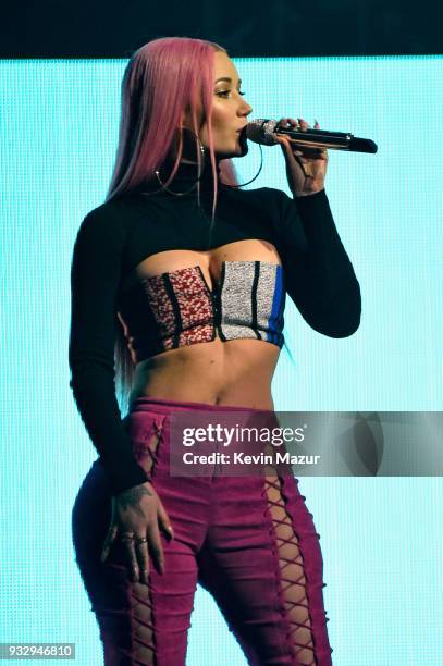 Iggy Azalea performs onstage during the Demi Lovato "Tell Me You Love Me" World Tour at Barclays Center of Brooklyn on March 16, 2018 in New York...