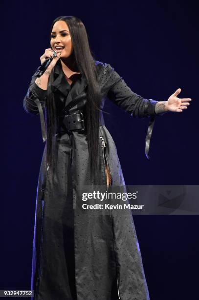 Demi Lovato performs onstage during the "Tell Me You Love Me" World Tour at Barclays Center of Brooklyn on March 16, 2018 in New York City.