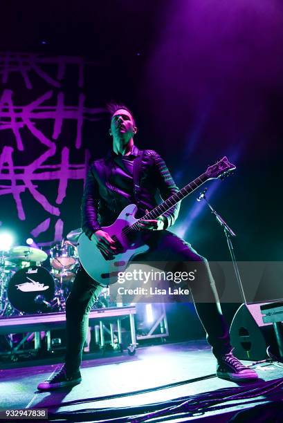 Guitarist Jerry Horton of Papa Roach performs on stage during the 15 Years in the Making tour at at PPL Center on March 16, 2018 in Allentown,...