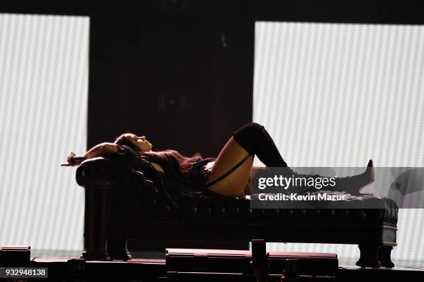 Demi Lovato performs onstage during the "Tell Me You Love Me" World Tour at Barclays Center of Brooklyn on March 16, 2018 in New York City.