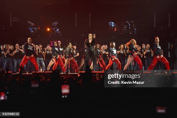 Demi Lovato performs onstage during the "Tell Me You Love Me" World Tour at Barclays Center of Brooklyn on March 16, 2018 in New York City.