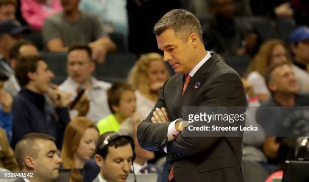 Head coach Tony Bennett of the Virginia Cavaliers reacts to their 74-54 loss to the UMBC Retrievers during the first round of the 2018 NCAA Men's...
