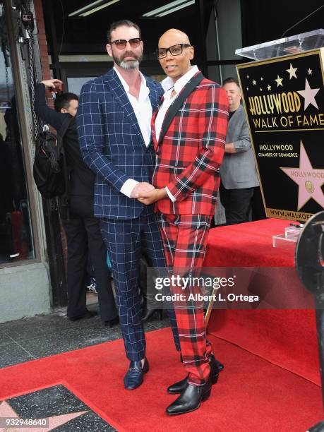 RuPaul and his husband Georges LeBar attend RuPaul's star ceremony on The Hollywood Walk of Fame on March 16, 2018 in Hollywood, California.