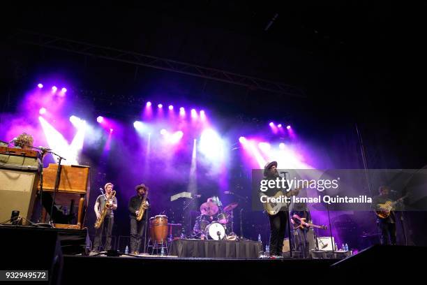 Mark Shusterman, Andy Wild, Patrick Meese, Nathaniel Rateliff, Joseph Pope III, and Luke Mossman of Nathaniel Rateliff & The Night Sweats perform at...