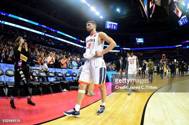 Ty Jerome of the Virginia Cavaliers exits the court after their 74-54 loss to the UMBC Retrievers during the first round of the 2018 NCAA Men's...