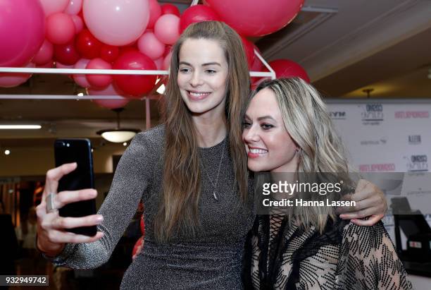 Robyn Lawley takes a selfie with Keshnee Kemp at the Cosmo Curve casting on March 17, 2018 in Sydney, Australia.