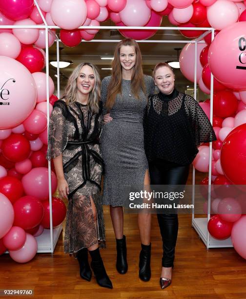 The judging panel, Robyn Lawley, Keshnee Kemp and Chelsea Bonner pose at the Cosmo Curve casting on March 17, 2018 in Sydney, Australia.