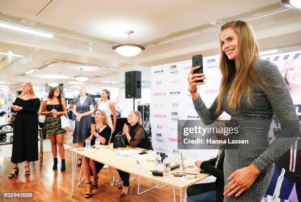 Robyn Lawley takes a photos of finalists during Cosmo Curve casting on March 17, 2018 in Sydney, Australia.