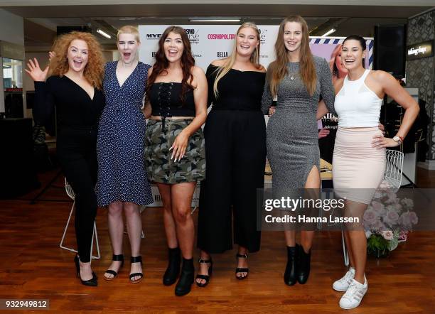 The finalists of Cosmo Curve and the winner, Sarah Bolt pose at the Cosmo Curve on March 17, 2018 in Sydney, Australia.