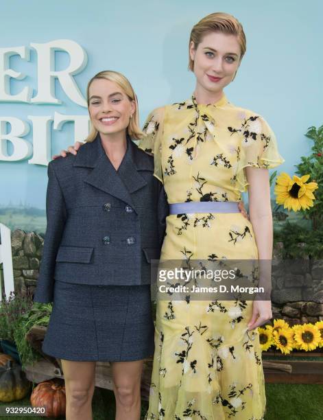 Actresses Margot Robbie and Elizabeth Debicki attend the Peter Rabbit Australian Premiere on March 17, 2018 in Sydney, Australia.