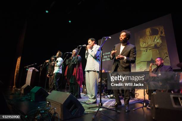 Morton, Bobby Rush, Betty Wright, Travis Greene, and William Bell sing the closing number at GRAMMY Museum Mississippi on March 16, 2018 in...