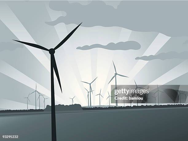 windmill field - windmill silhouette stock illustrations