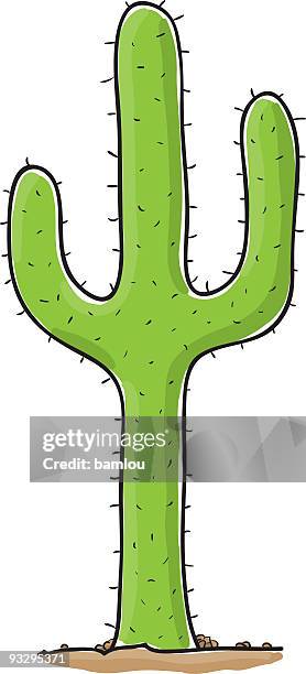 a tall green cartoon cactus on a white background - cactus needles stock illustrations
